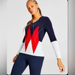 SOLD❤️Tommy Hilfiger Womens Argyle Colorblocked Pullover Sweater Size:Small